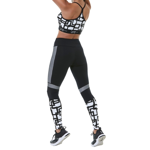 Square Geometric Stylish Black and Gray Women's Leggings - Picture 4 of 6